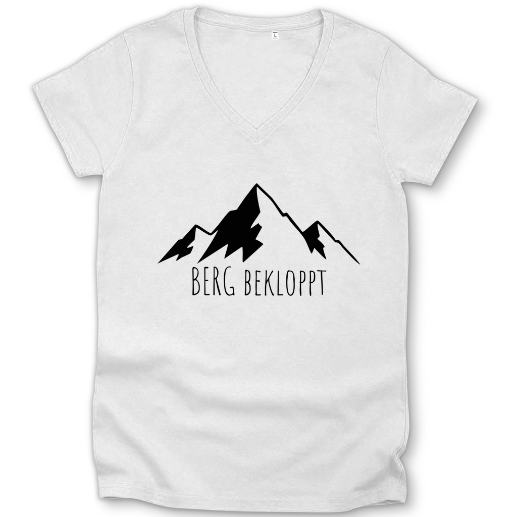 weißes Damen V-Neck Shirt mit Berg Bekloppt Motiv
