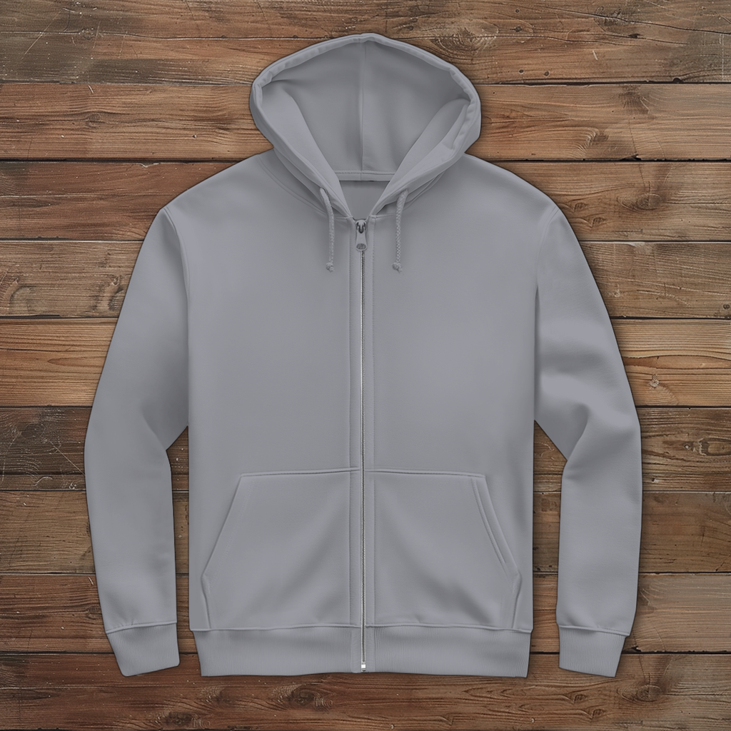 Unbedruckte Front des Grauen Herren Zipper Hoodies