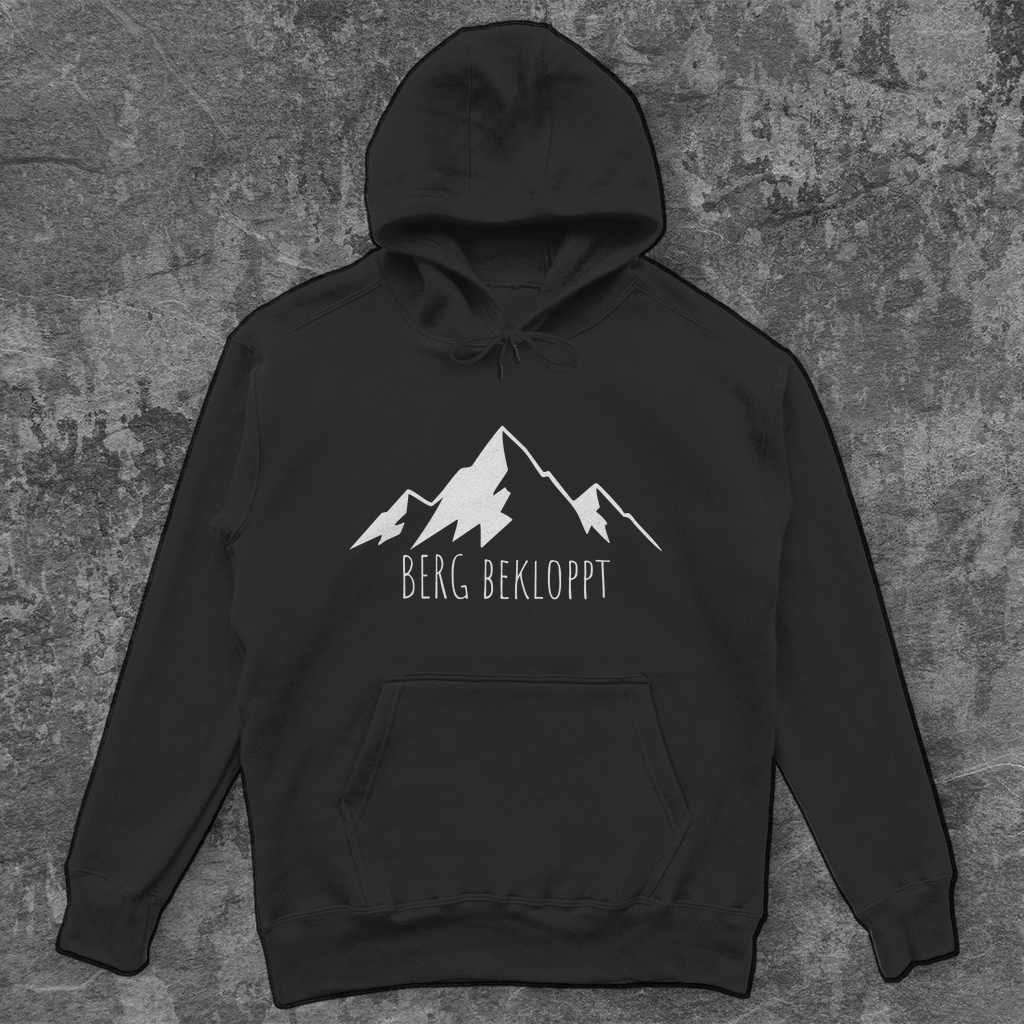 schwarzer Hoodie mit weißem Berg Bekloppt Motiv
