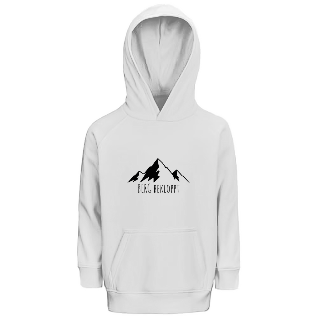 weißer Kinder Hoodie mit Berg Bekloppt Motiv