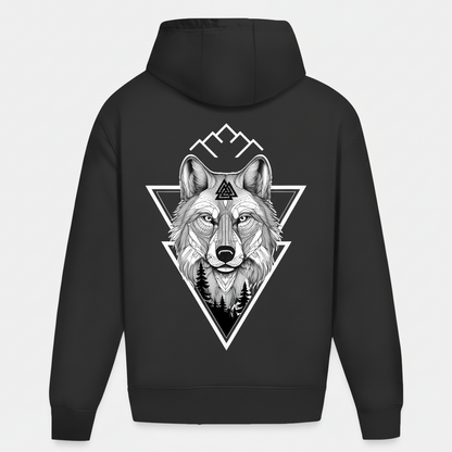 veganer Hoodie Mountain Mind Wolf Motiv