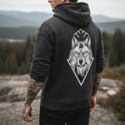 Ein Mann hat einen Mountain Mind Pullover an