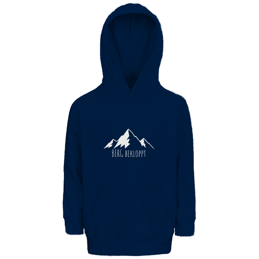 Blauer Kinder Hoodie mit Berg Bekloppt Motiv