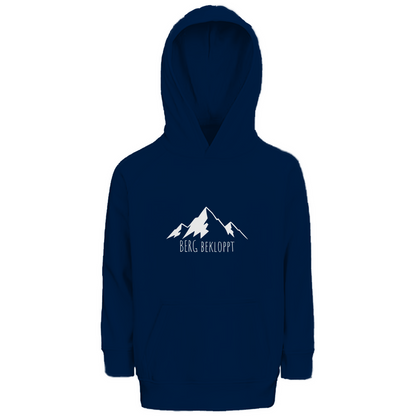 Blauer Kinder Hoodie mit Berg Bekloppt Motiv