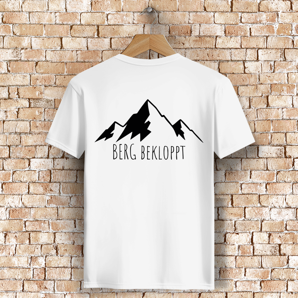 weißes Tshirt mit großem Berg Bekloppt Motiv in schwarz