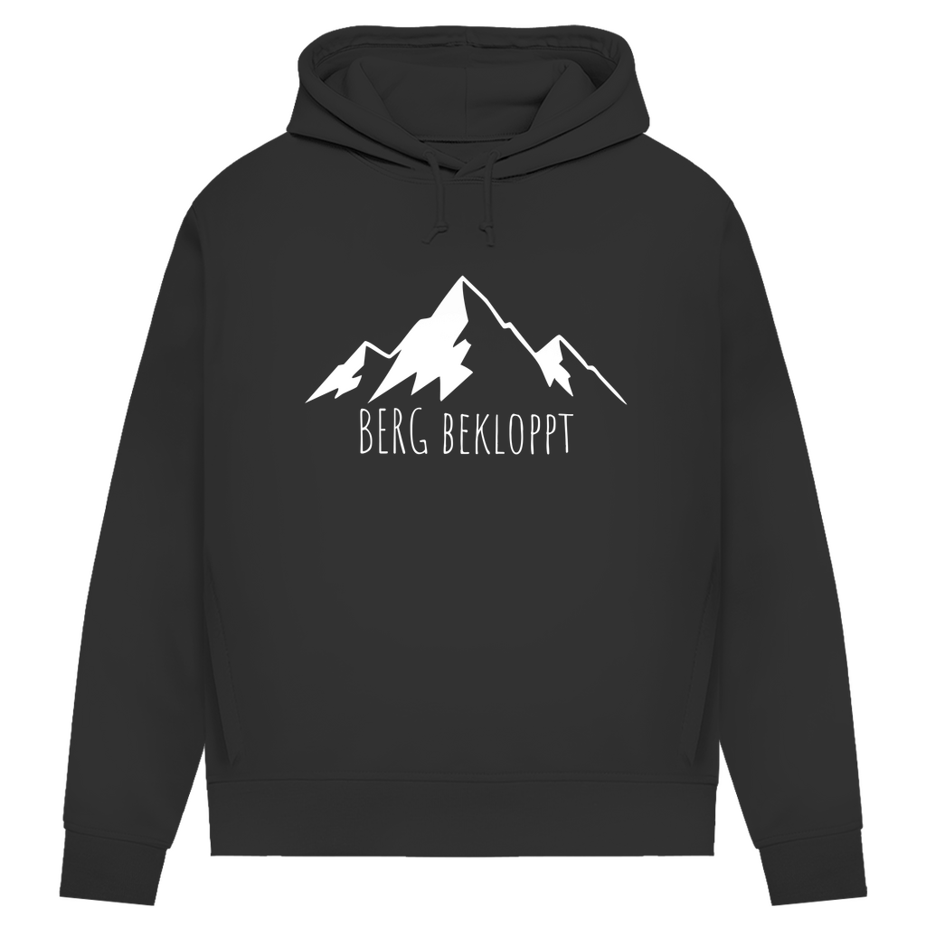 schwarzer Hoodie mit Bändeln und Berg Bekloppt Motiv