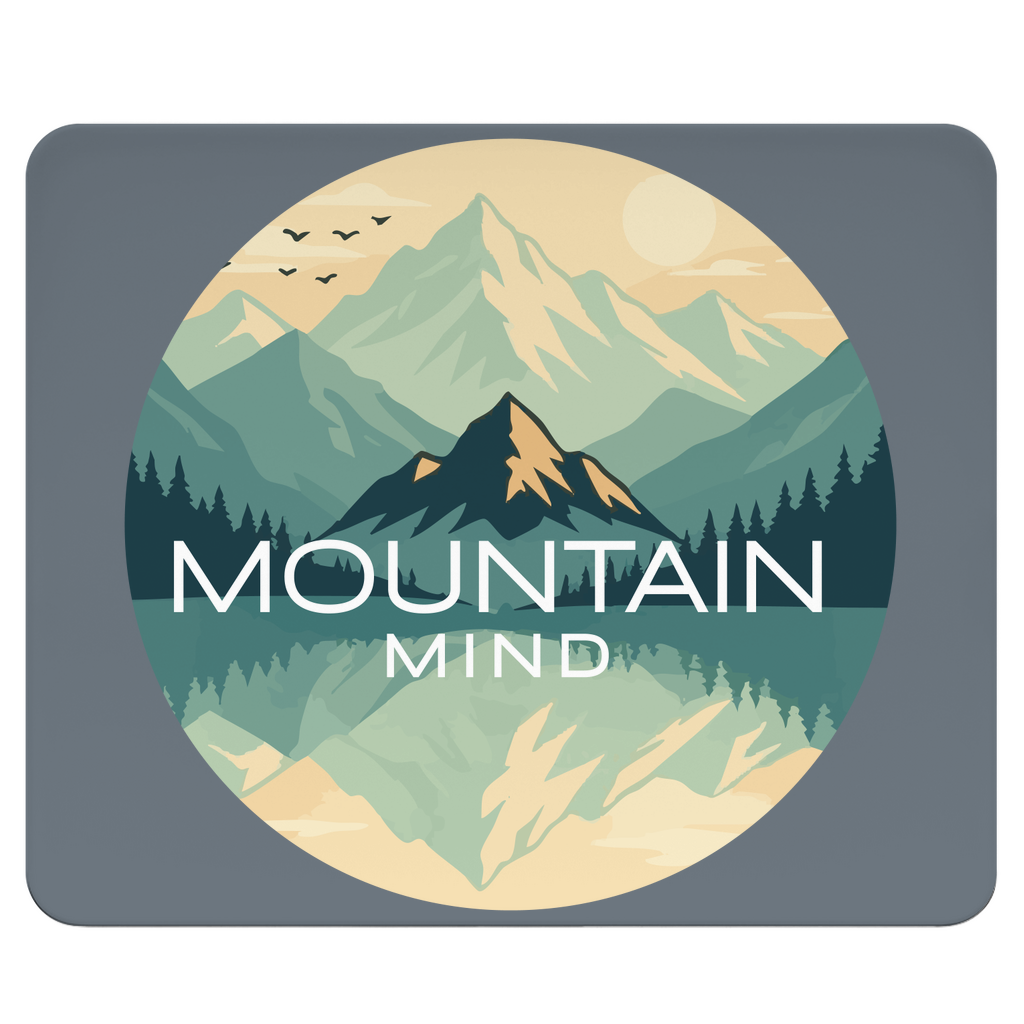 Ein hellgraues Mauspad mit Mountain Mind Mirror Design