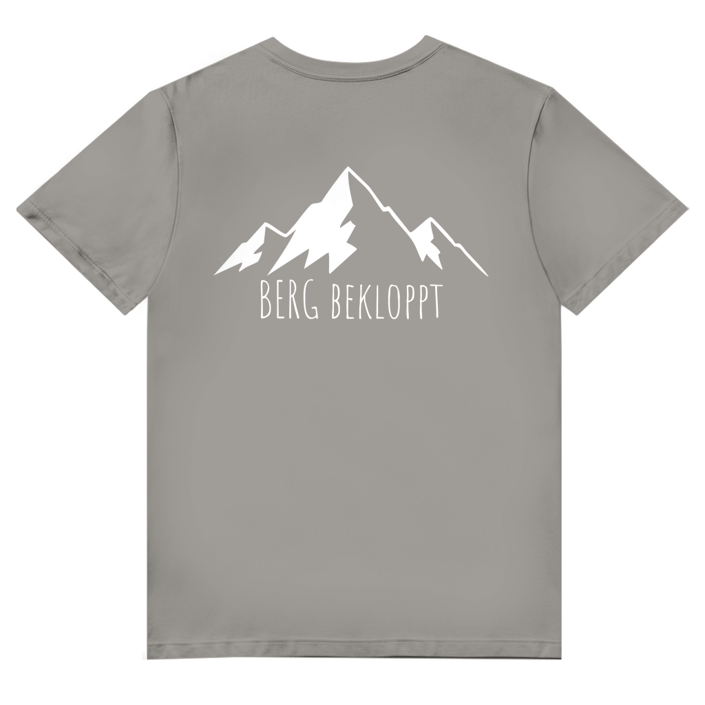 graues Tshirt mit großem Berg Bekloppt Motiv in weiß auf dem Rücken