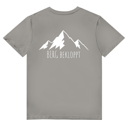 graues Tshirt mit großem Berg Bekloppt Motiv in weiß auf dem Rücken