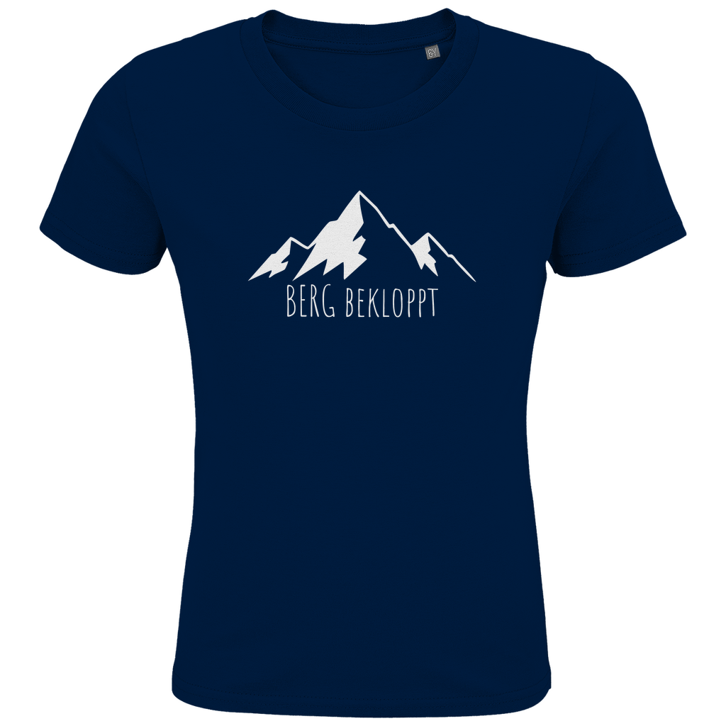 blaues Tshirt mit Rundhalsausschnitt und Berg Bekloppt Motiv

