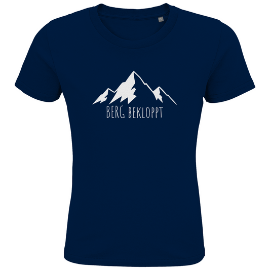 blaues Tshirt mit Rundhalsausschnitt und Berg Bekloppt Motiv
