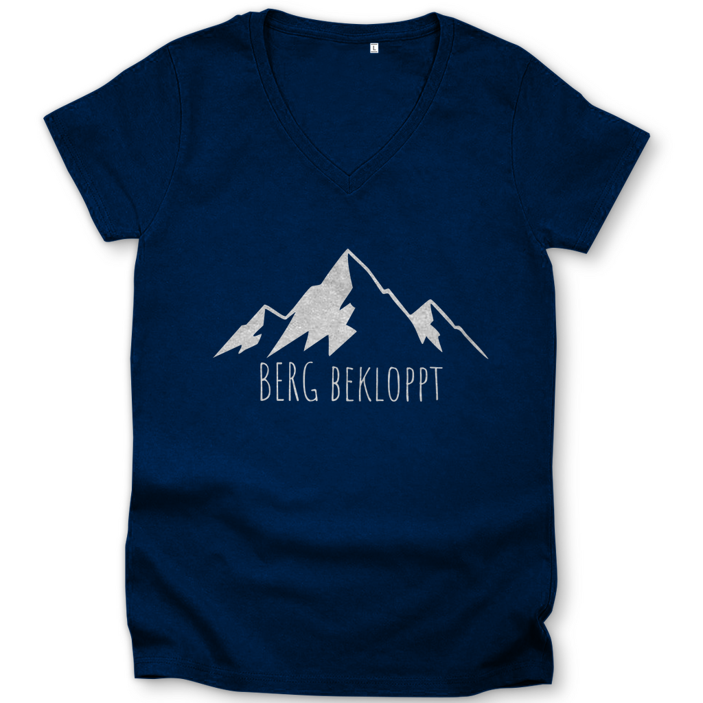 blaues Damen V-Neck Shirt mit Berg Bekloppt Motiv