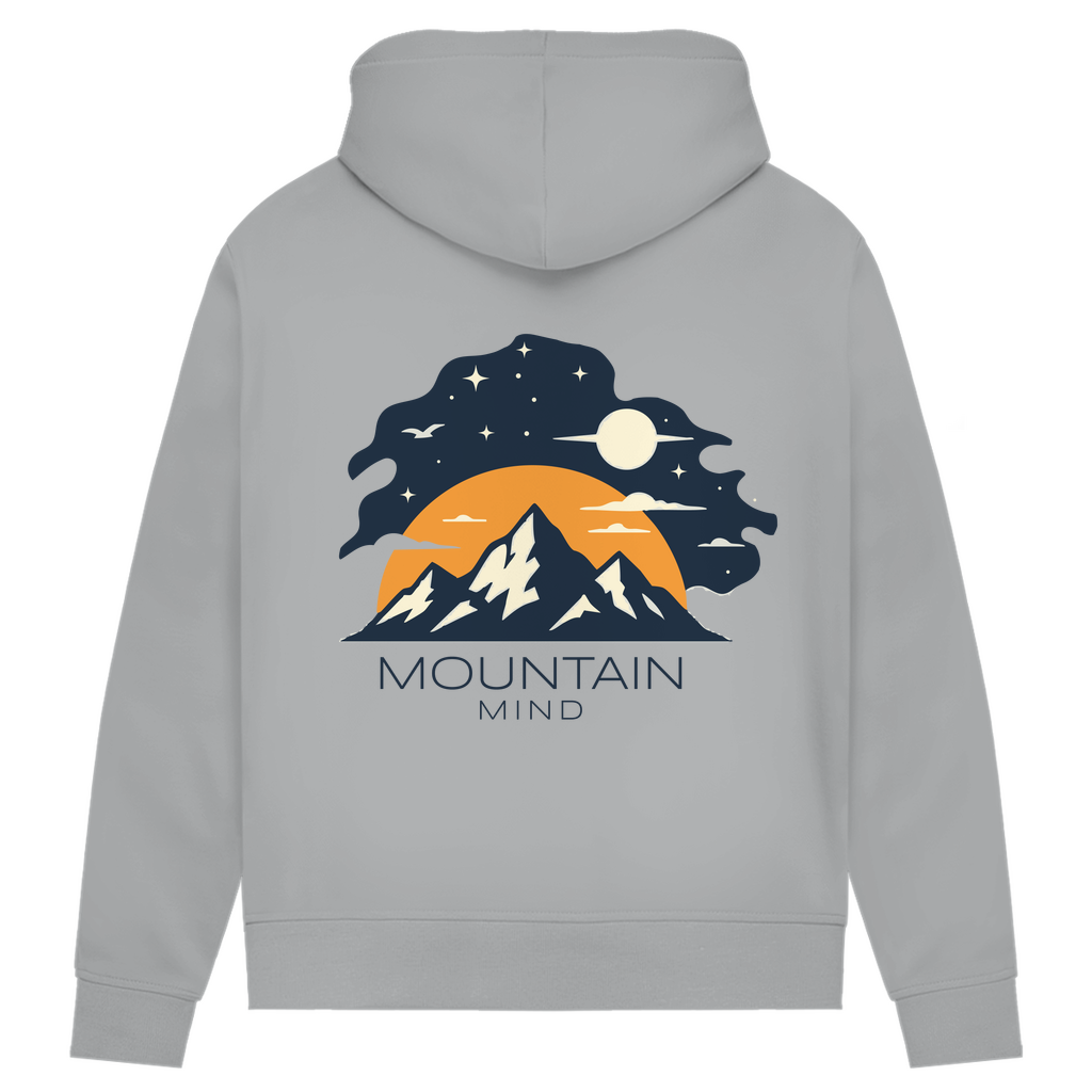 Hellblauer Moon Mountain Mind Hoodie von hinten