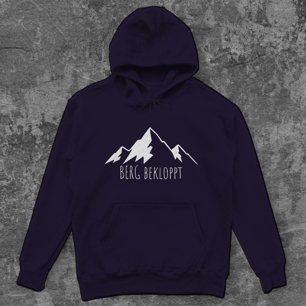 blauer Hoodie mit weißem Berg Bekloppt Motiv