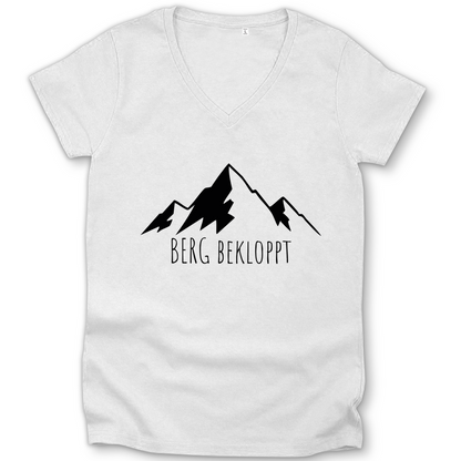 weißes Damen V-Neck Shirt mit Berg Bekloppt Motiv