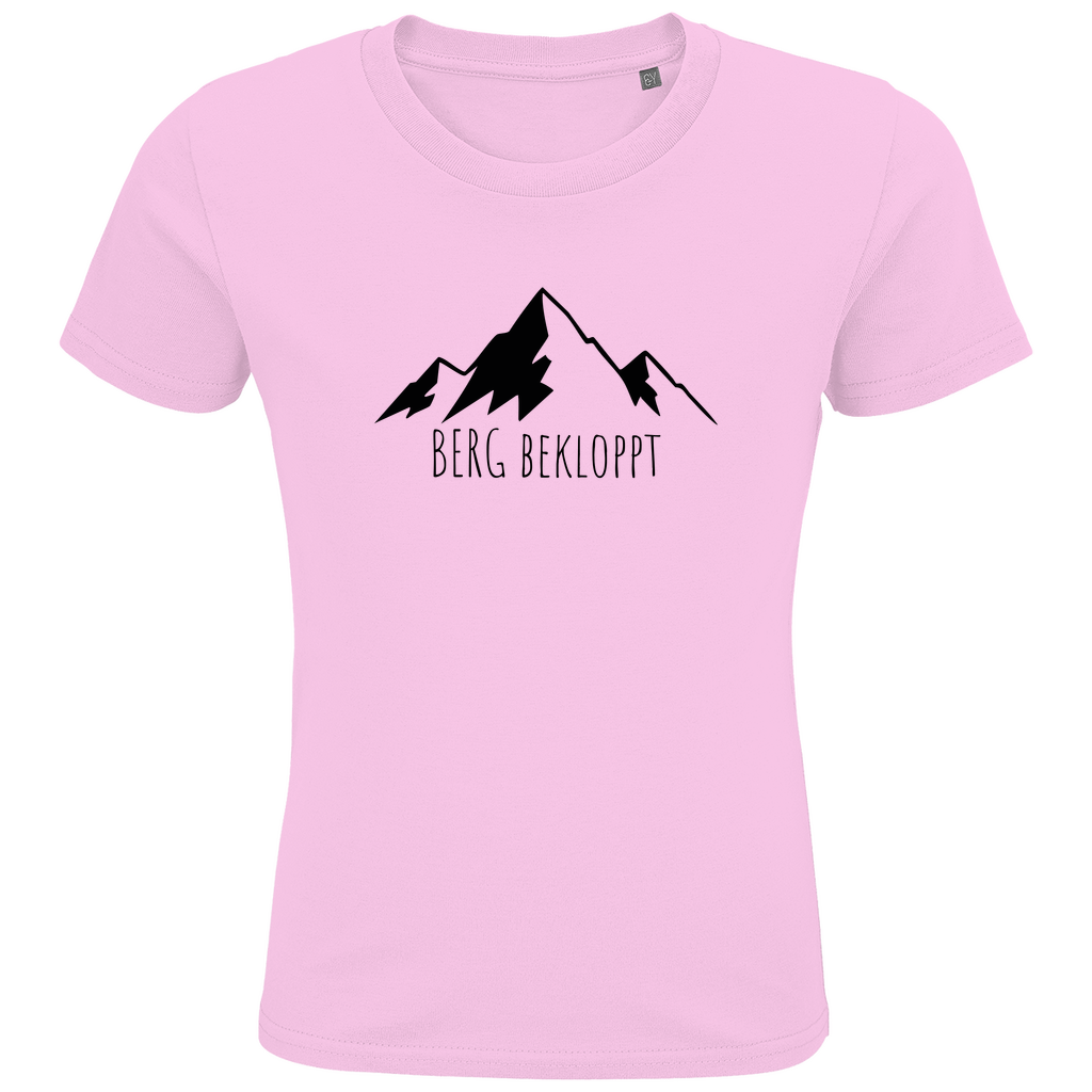 Rosa Tshirt mit Rundhalsausschnitt und Berg Bekloppt Motiv