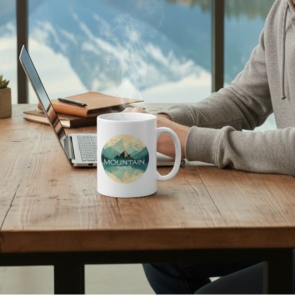 Ein Mann mit roten Haaren sitzt am Schreibtisch und hat eine Tasse neben sich stehen