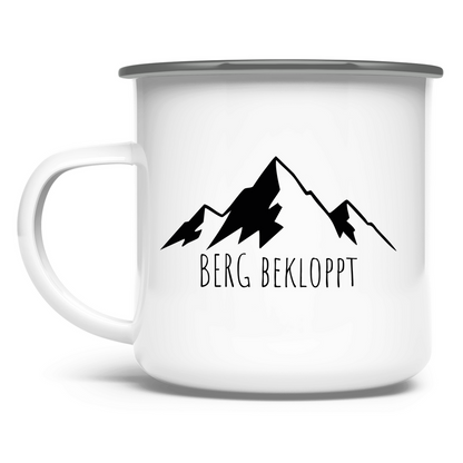 Emaille Tasse mit Berg Bekloppt Motiv